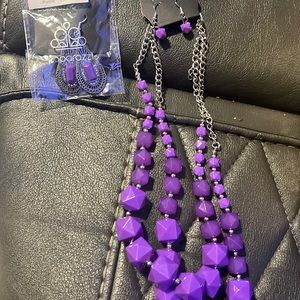 Brilliant purple necklace with two sets of earrings